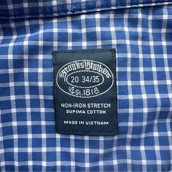 Brooks Brothers Mens Blue Non Iron Stretch Supima Cotton Dress Shirt 20 34/35 - Picture 4 of 6